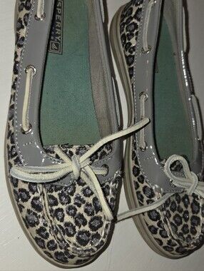 Sperry Leopard-Print Flats with Gray Patent Trim